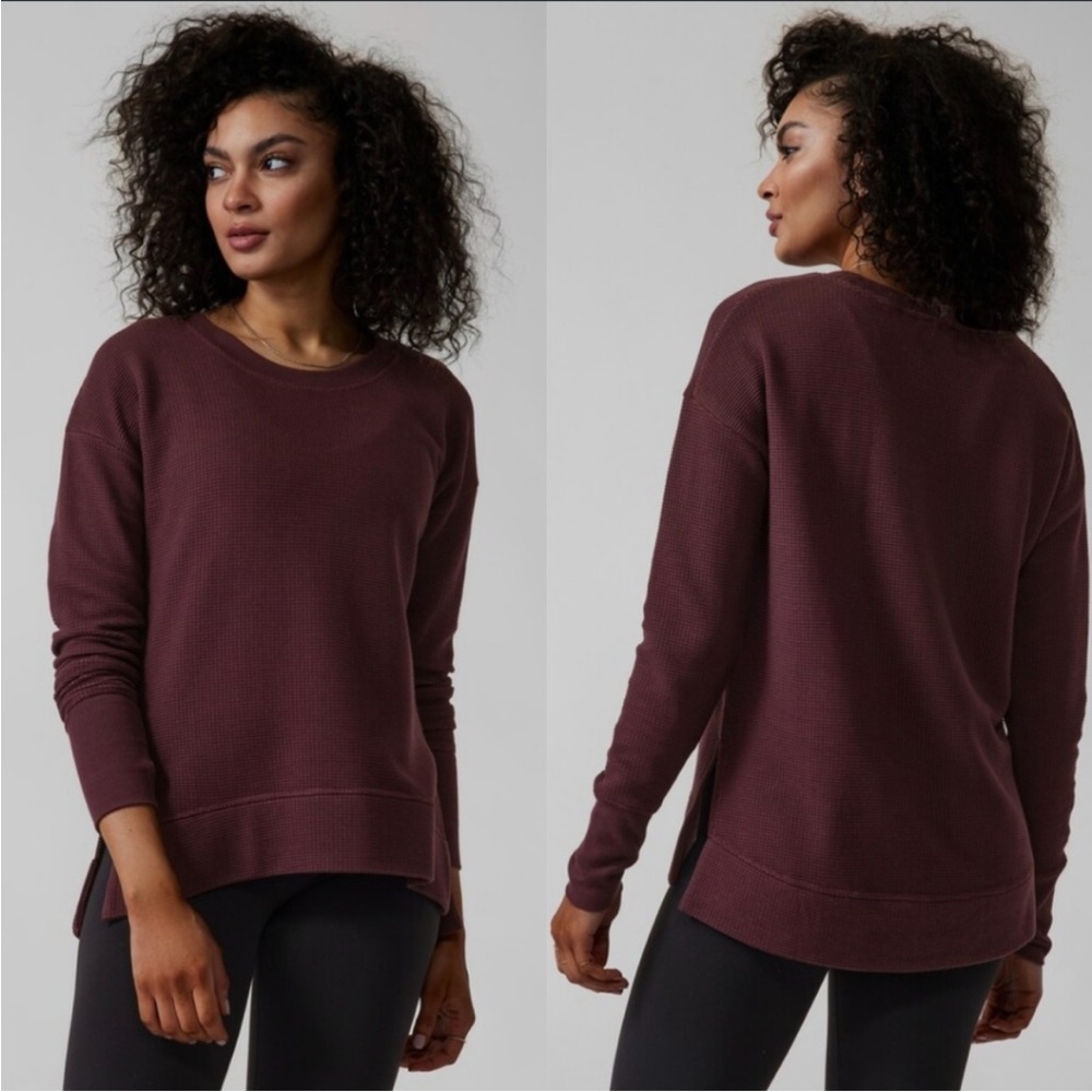 Athleta Coaster Luxe Waffle Sweatshirt in Cabernet - Women's Size SMALL